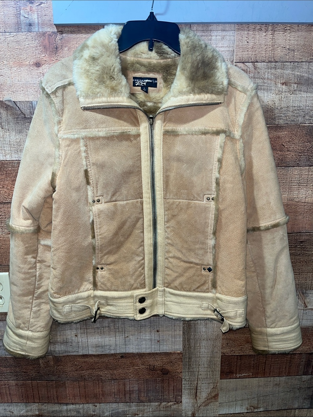 Black Rivet jacket tan suede faux fur collar and lining women's large